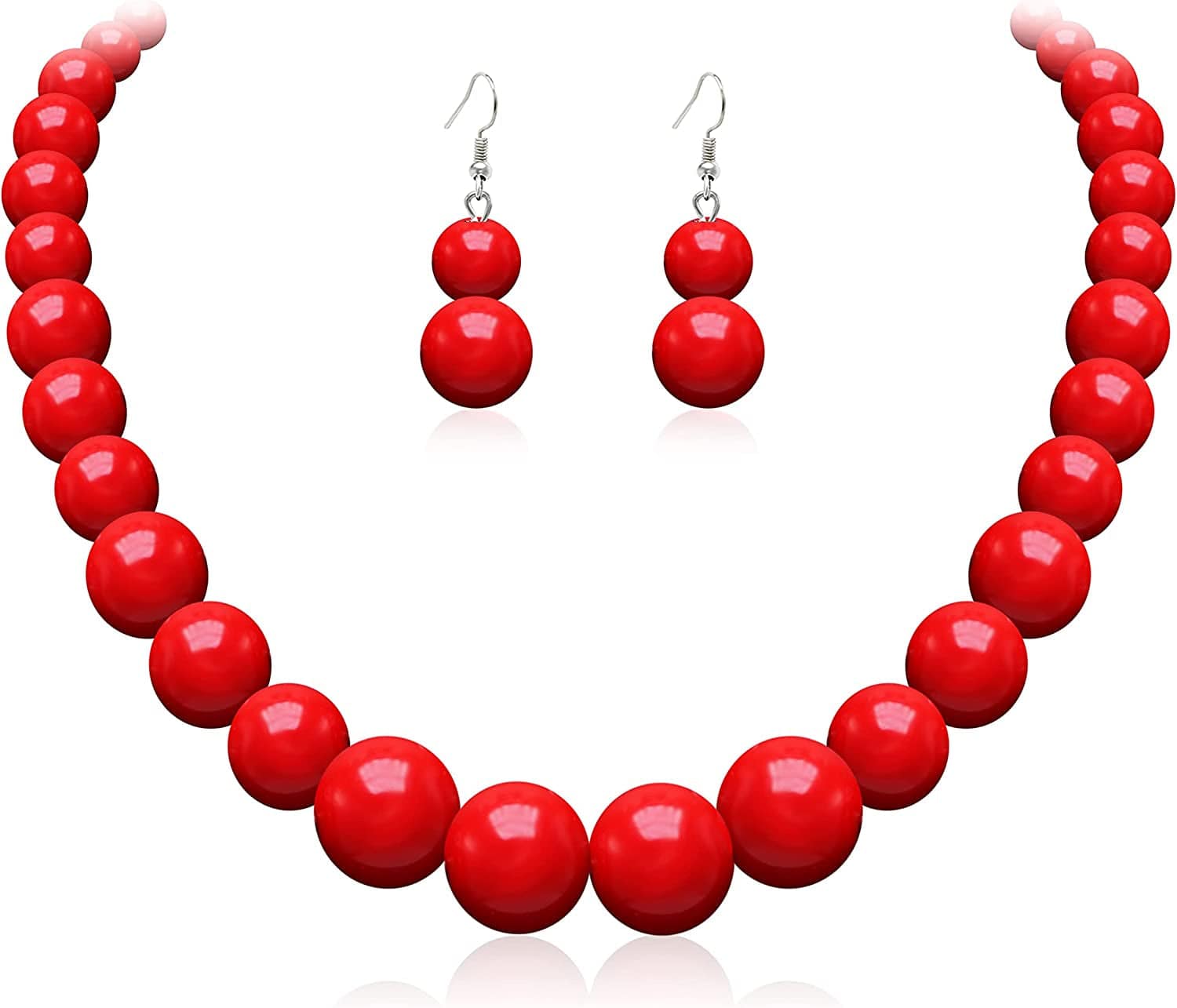 Pearl Choker Necklace for Women Faux Pearl Beads Strand Necklace Earring Set Costume Jewelry Red-1