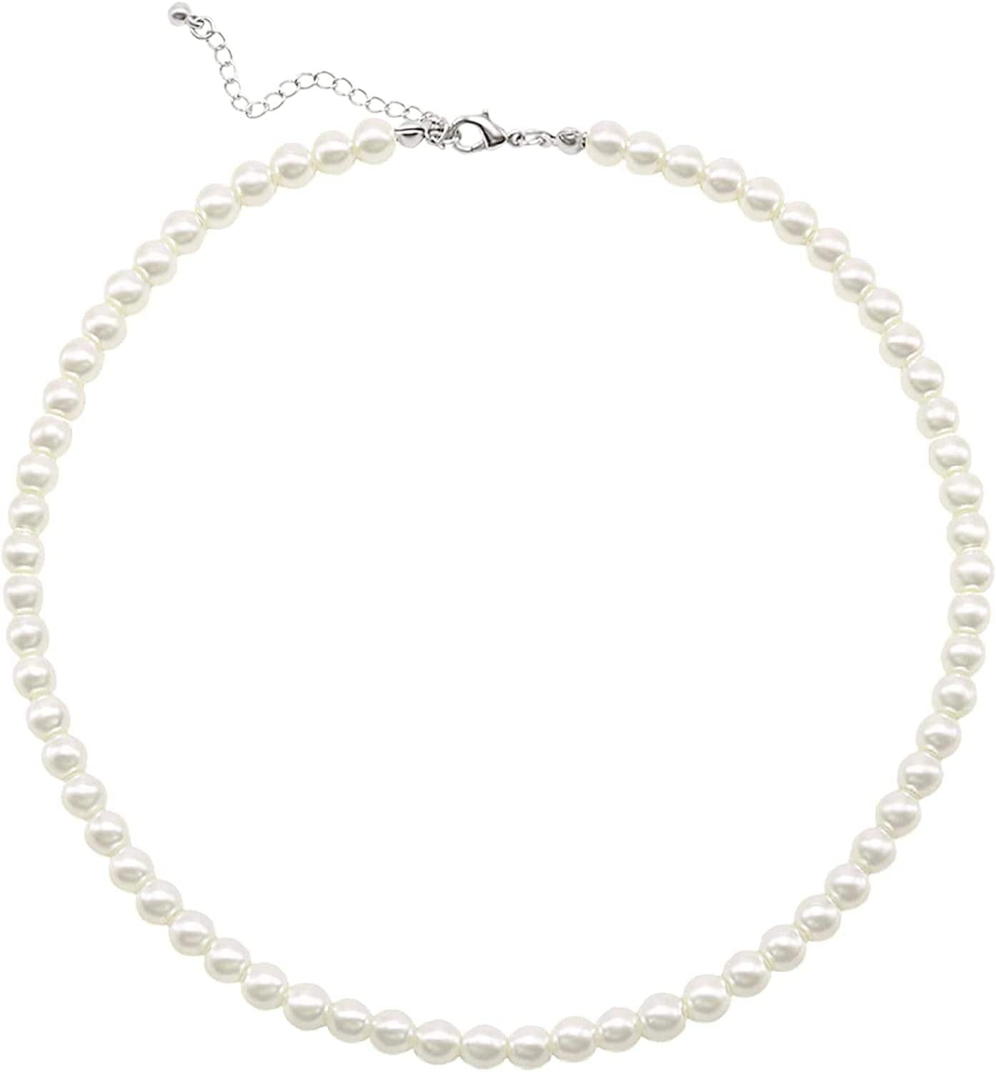 Pearl Choker Necklace for Women Faux Pearl Beads Strand Necklace Earring Set Costume Jewelry 6MM