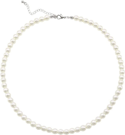 Pearl Choker Necklace for Women Faux Pearl Beads Strand Necklace Earring Set Costume Jewelry 6MM