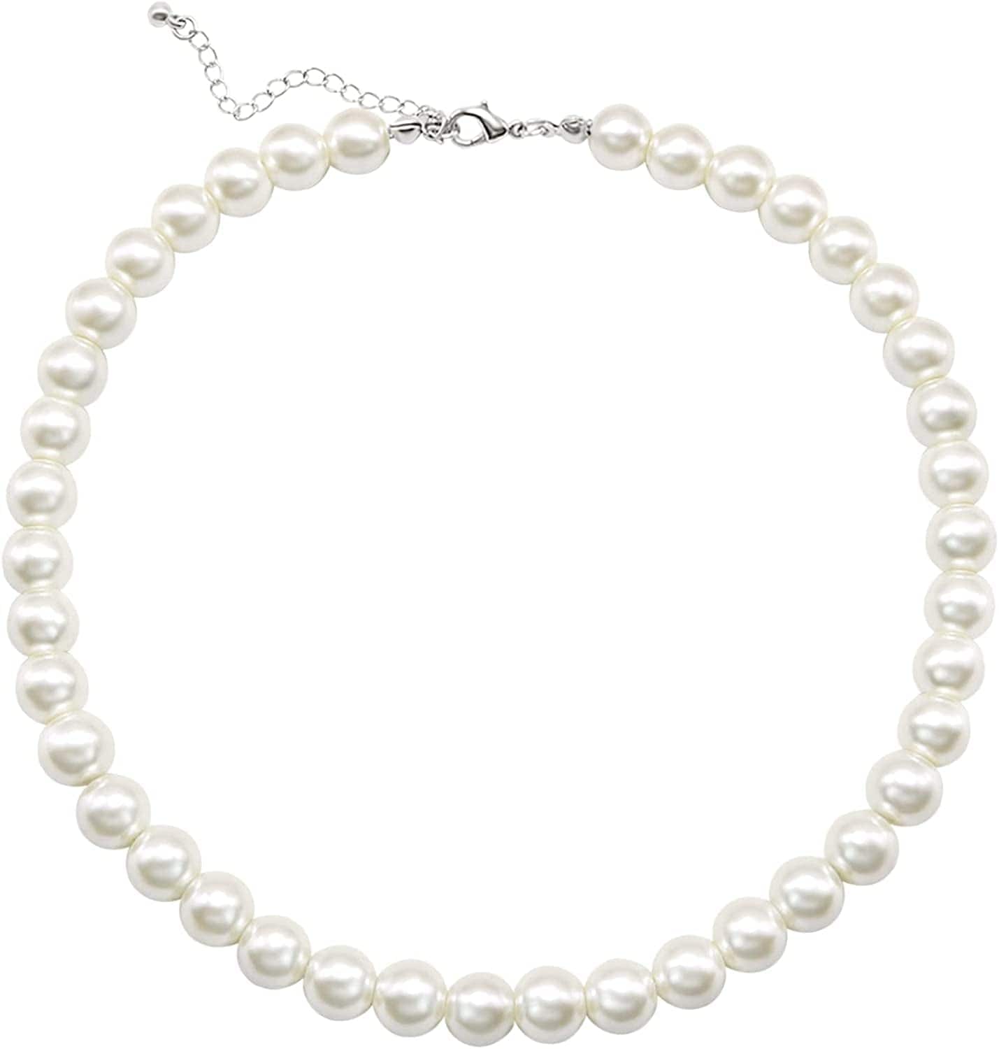 Pearl Choker Necklace for Women Faux Pearl Beads Strand Necklace Earring Set Costume Jewelry 10MM