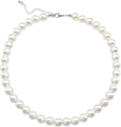 Pearl Choker Necklace for Women Faux Pearl Beads Strand Necklace Earring Set Costume Jewelry 10MM