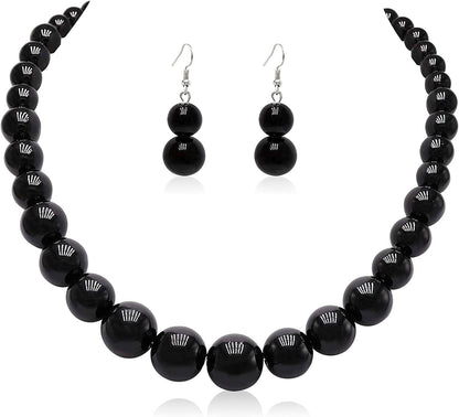 Pearl Choker Necklace for Women Faux Pearl Beads Strand Necklace Earring Set Costume Jewelry Black