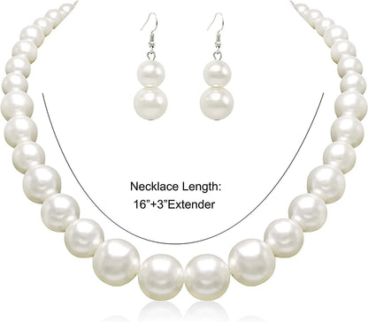 Pearl Choker Necklace for Women Faux Pearl Beads Strand Necklace Earring Set Costume Jewelry