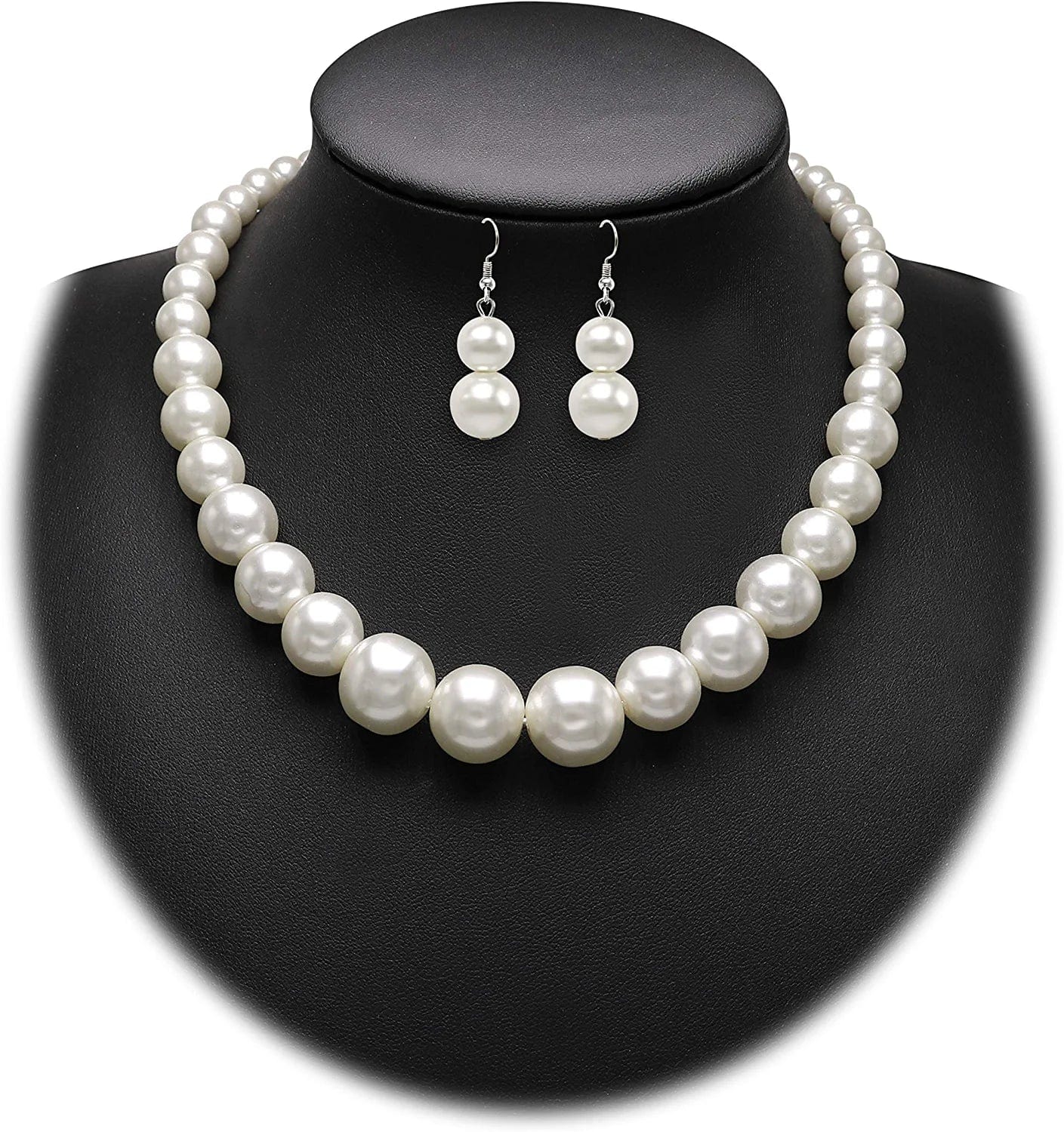 Pearl Choker Necklace for Women Faux Pearl Beads Strand Necklace Earring Set Costume Jewelry