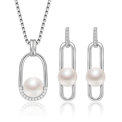 Pearls Necklace Sets for Women AAAA+ Freshwater Cultured round Pearl Necklace and Earring Sets 925 Sterling Silver Cubic Zirconia Jewelry Sets for Women Birthday Wife Sister Friend (9-10Mm) 7-8mm