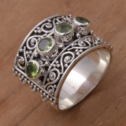 Peridot .925 Sterling Silver Spiral Motif Gemstone Cocktail Ring, Lucky Four'