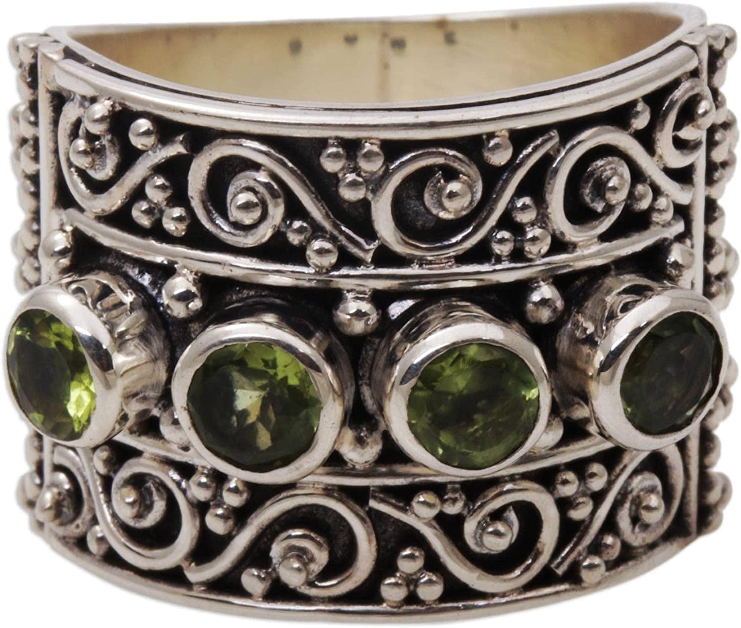 Peridot .925 Sterling Silver Spiral Motif Gemstone Cocktail Ring, Lucky Four' 8