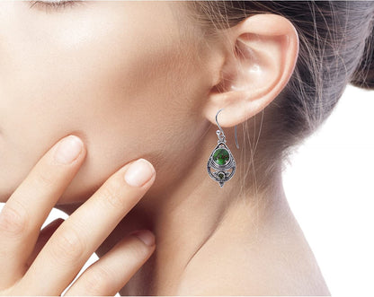 Peridot Green Reconstituted Turquoise .925 Sterling Silver Dangle Earrings 'Green Elegance'