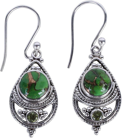 Peridot Green Reconstituted Turquoise .925 Sterling Silver Dangle Earrings 'Green Elegance'