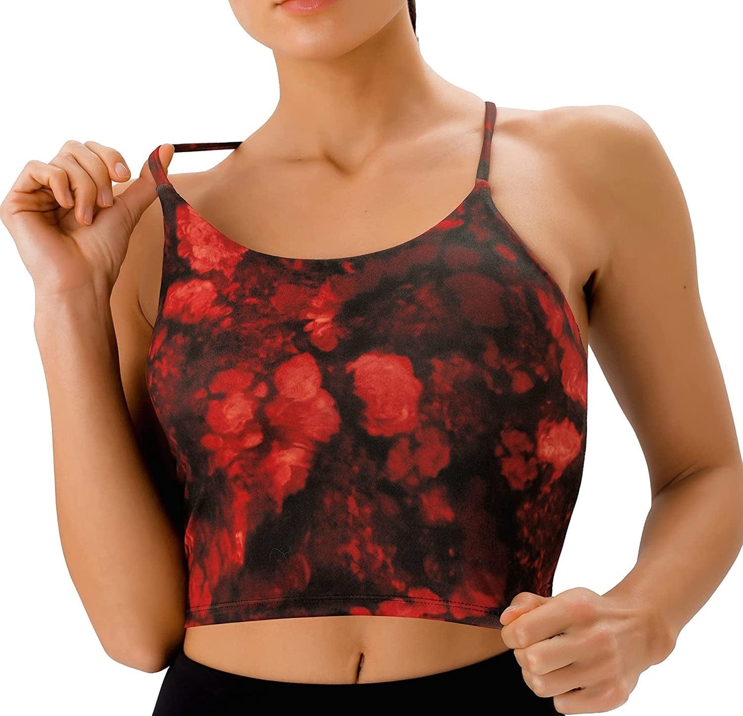 PERSIT Sports Bras Women Low Impact Removable Padded Workout Tops Longline Criss-Cross Back Crop Tank Top Passion Roses / Small