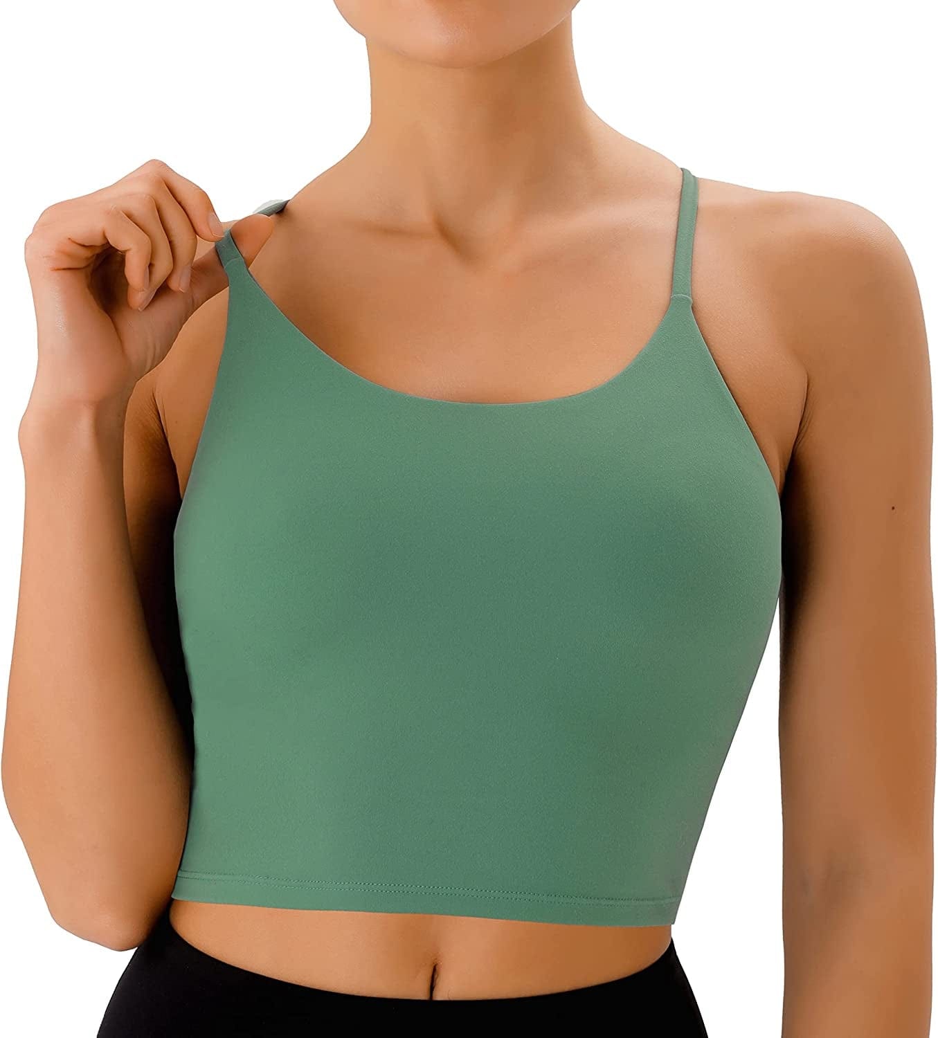PERSIT Sports Bras Women Low Impact Removable Padded Workout Tops Longline Criss-Cross Back Crop Tank Top Mint Green / Small