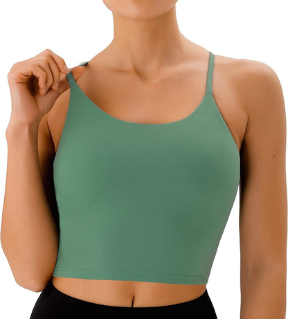 PERSIT Sports Bras Women Low Impact Removable Padded Workout Tops Longline Criss-Cross Back Crop Tank Top Mint Green / Small