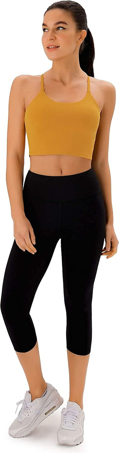 PERSIT Sports Bras Women Low Impact Removable Padded Workout Tops Longline Criss-Cross Back Crop Tank Top