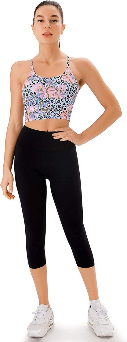 PERSIT Sports Bras Women Low Impact Removable Padded Workout Tops Longline Criss-Cross Back Crop Tank Top