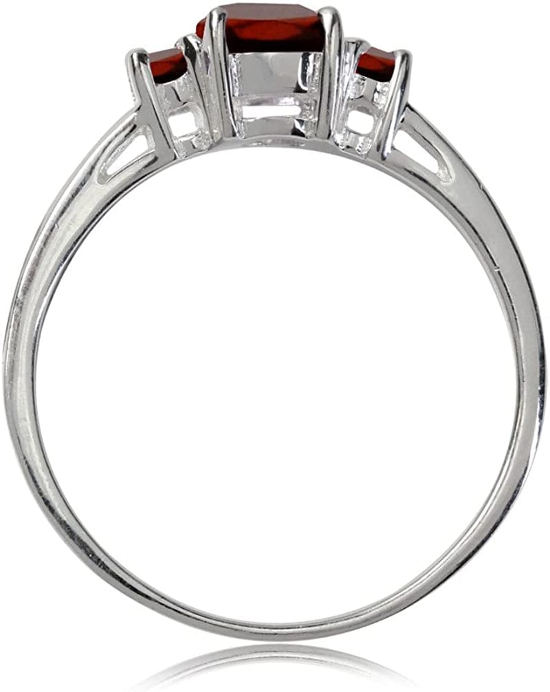 Petite Natural Garnet White Gold Plated 925 Sterling Silver Promise Ring