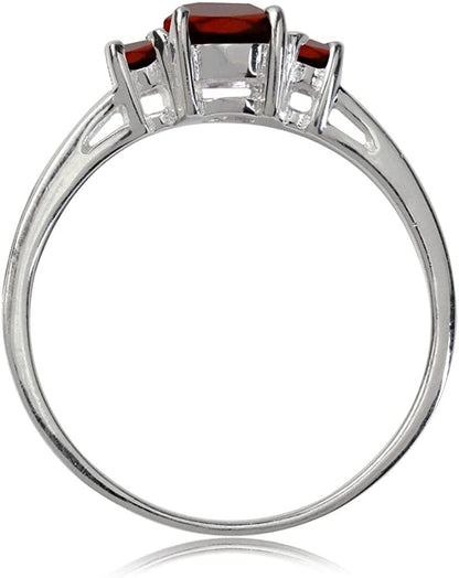 Petite Natural Garnet White Gold Plated 925 Sterling Silver Promise Ring