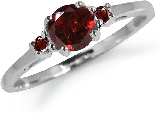 Petite Natural Garnet White Gold Plated 925 Sterling Silver Promise Ring 6.5