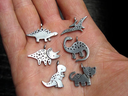 Pewter Charm Necklace Brontosaurus Dinosaur on 18" Chain