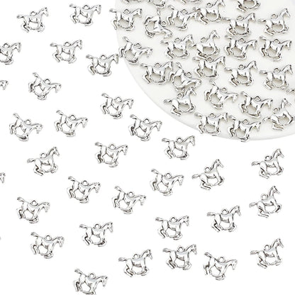 PH Pandahall 150Pcs Puppy Dog Paw Prints Charms Antique Silver Tibetan Alloy Flat Animal Cat Bear Footprint Charms Pendant Beads Charms for DIY Bracelet Necklace Jewelry Making Horse - 100pcs