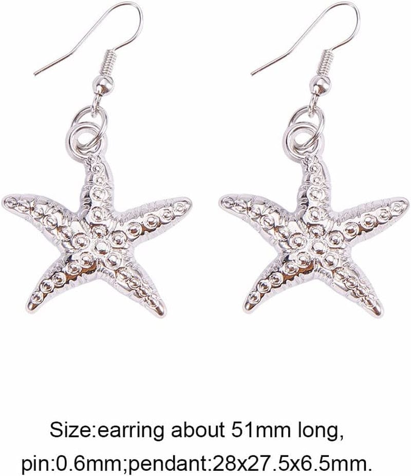 PH Pandahall 3 in 1 Fashion Sea Shell Starfish Faux Pearl Collar Bib Statement Chunky Mermaid Tail Necklace Bracelet and Earrings Mermaid Costume Jewelry for Women Set in Gift Box (Platinum)