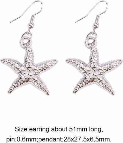 PH Pandahall 3 in 1 Fashion Sea Shell Starfish Faux Pearl Collar Bib Statement Chunky Mermaid Tail Necklace Bracelet and Earrings Mermaid Costume Jewelry for Women Set in Gift Box (Platinum)