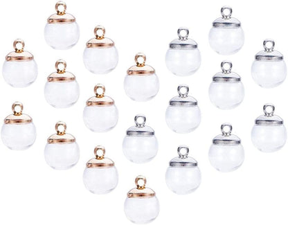 PH Pandahall 50 Pcs 12Mm Mini Empty Clear Glass Globe Bottles with Platinum & Golden Brass Bails Cap for Earring Pendant DIY Jewelry Making Platinum/Golden Cap-50 Sets / 10mm Glass Globe