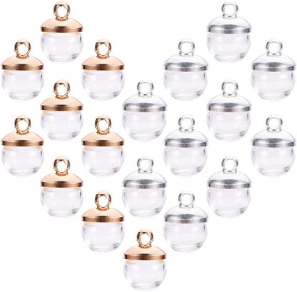 PH Pandahall 50 Pcs 12Mm Mini Empty Clear Glass Globe Bottles with Platinum & Golden Brass Bails Cap for Earring Pendant DIY Jewelry Making Silver/Light Gold-50 Sets / 8mm Glass Globe