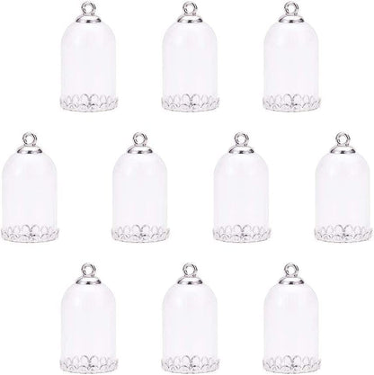 PH Pandahall 50 Pcs 12Mm Mini Empty Clear Glass Globe Bottles with Platinum & Golden Brass Bails Cap for Earring Pendant DIY Jewelry Making Platinum Cap-20 Set / 20mm Glass Globe