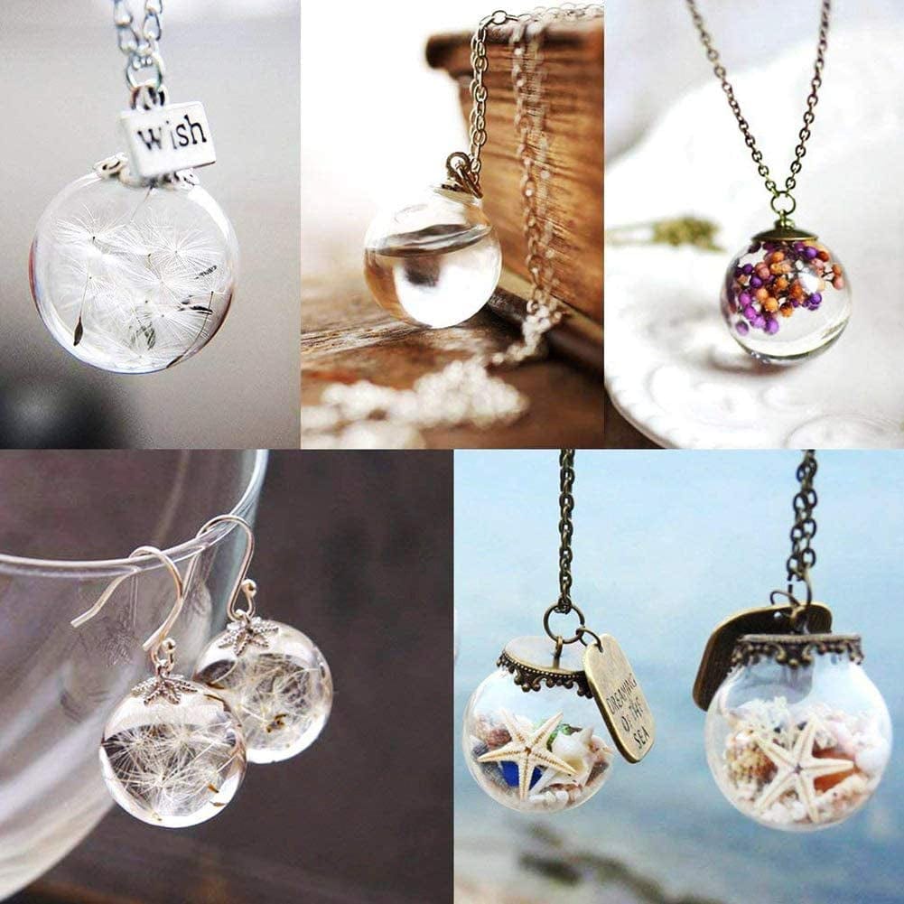 PH Pandahall 50 Pcs 12Mm Mini Empty Clear Glass Globe Bottles with Platinum & Golden Brass Bails Cap for Earring Pendant DIY Jewelry Making