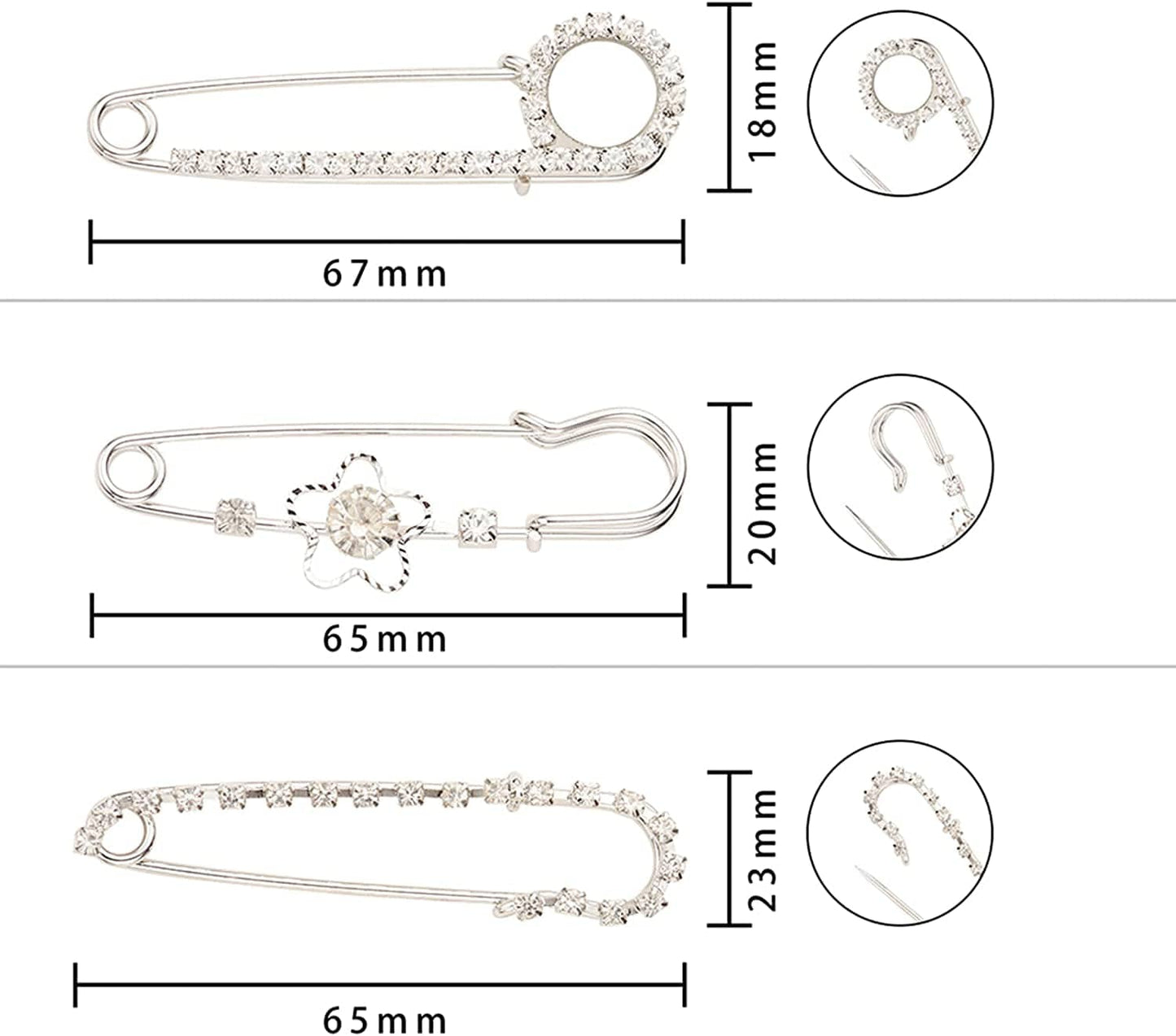 PH Pandahall 6Pcs Brooch Pins Brooches Rhinestones Flower Heart Safety Pin Brooch Jewelry for Women Scarf Lapel Collar Sweater Hat Christmas Valentine'S Gifts