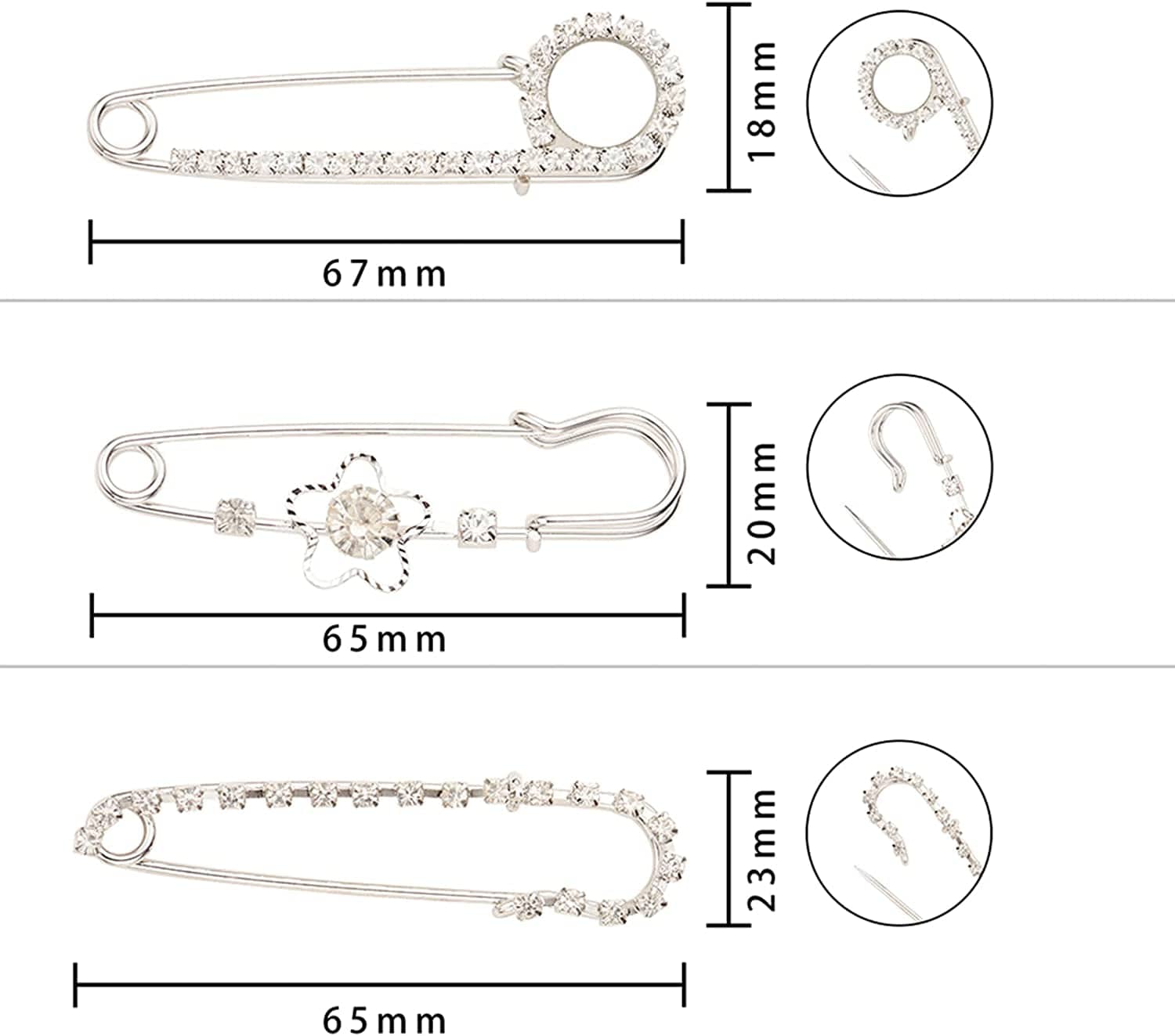 PH Pandahall 6Pcs Brooch Pins Brooches Rhinestones Flower Heart Safety Pin Brooch Jewelry for Women Scarf Lapel Collar Sweater Hat Christmas Valentine'S Gifts