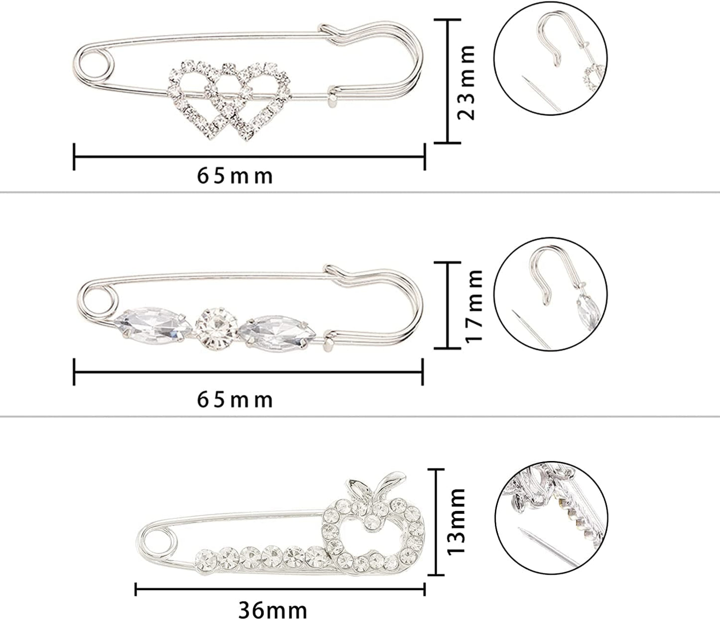 PH Pandahall 6Pcs Brooch Pins Brooches Rhinestones Flower Heart Safety Pin Brooch Jewelry for Women Scarf Lapel Collar Sweater Hat Christmas Valentine'S Gifts