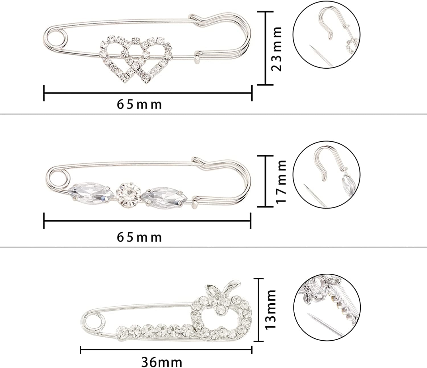 PH Pandahall 6Pcs Brooch Pins Brooches Rhinestones Flower Heart Safety Pin Brooch Jewelry for Women Scarf Lapel Collar Sweater Hat Christmas Valentine'S Gifts