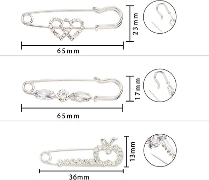 PH Pandahall 6Pcs Brooch Pins Brooches Rhinestones Flower Heart Safety Pin Brooch Jewelry for Women Scarf Lapel Collar Sweater Hat Christmas Valentine'S Gifts