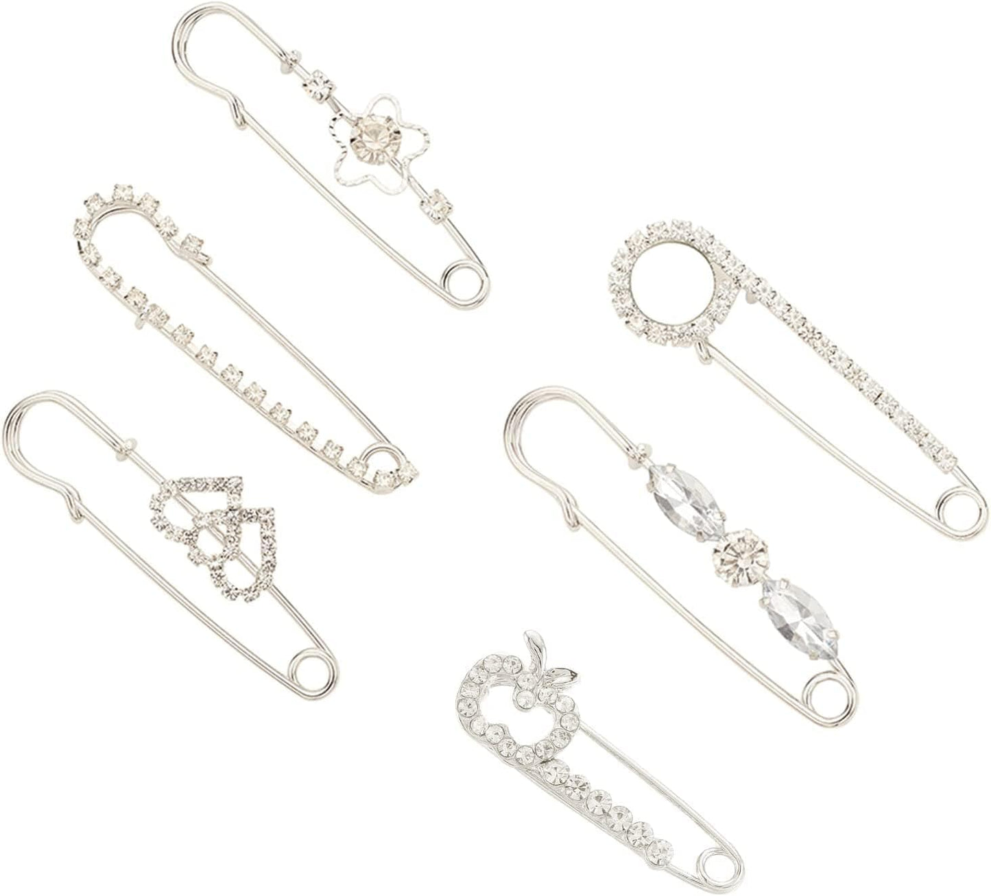 PH Pandahall 6Pcs Brooch Pins Brooches Rhinestones Flower Heart Safety Pin Brooch Jewelry for Women Scarf Lapel Collar Sweater Hat Christmas Valentine'S Gifts