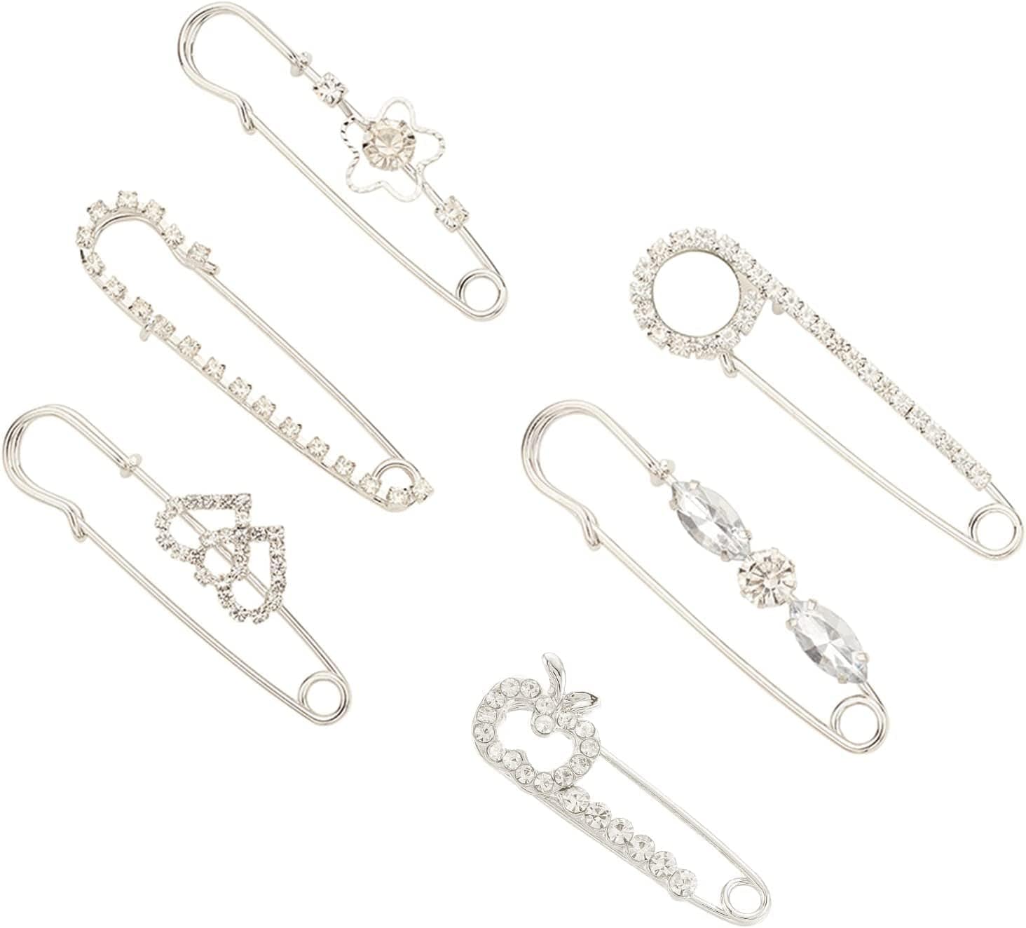 PH Pandahall 6Pcs Brooch Pins Brooches Rhinestones Flower Heart Safety Pin Brooch Jewelry for Women Scarf Lapel Collar Sweater Hat Christmas Valentine'S Gifts