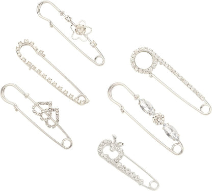 PH Pandahall 6Pcs Brooch Pins Brooches Rhinestones Flower Heart Safety Pin Brooch Jewelry for Women Scarf Lapel Collar Sweater Hat Christmas Valentine'S Gifts