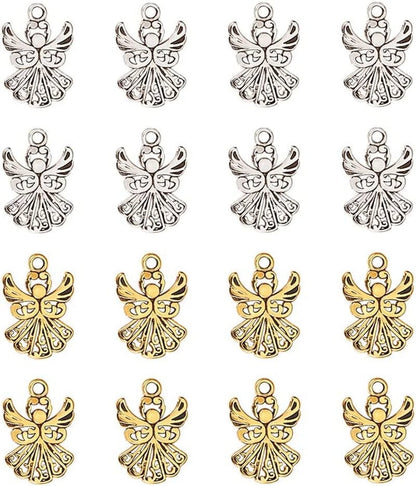 PH Pandahall 90 Pcs 6 Styles Tibetan Style Sea Turtle Shape Alloy Pendants Charm Spacer Beads for Bracelet Necklace Jewelry DIY Craft Making, Antique Silver 2 Colors-80 pcs / Angel-1