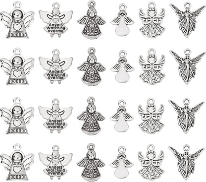 PH Pandahall 90 Pcs 6 Styles Tibetan Style Sea Turtle Shape Alloy Pendants Charm Spacer Beads for Bracelet Necklace Jewelry DIY Craft Making, Antique Silver Antique Silver-6 Styles / Angel