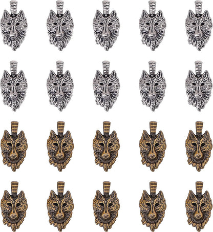 PH Pandahall 90Pcs 15 Style Ocean Fish Charms Tibetan Seashell Marine Pendants Antique Silver Animal Sea Creatures Charms Pendants for Wakiki Hawaii DIY Bracelet Necklace Keychain Jewelry Making 2 Colors Wolf Head - 40pcs