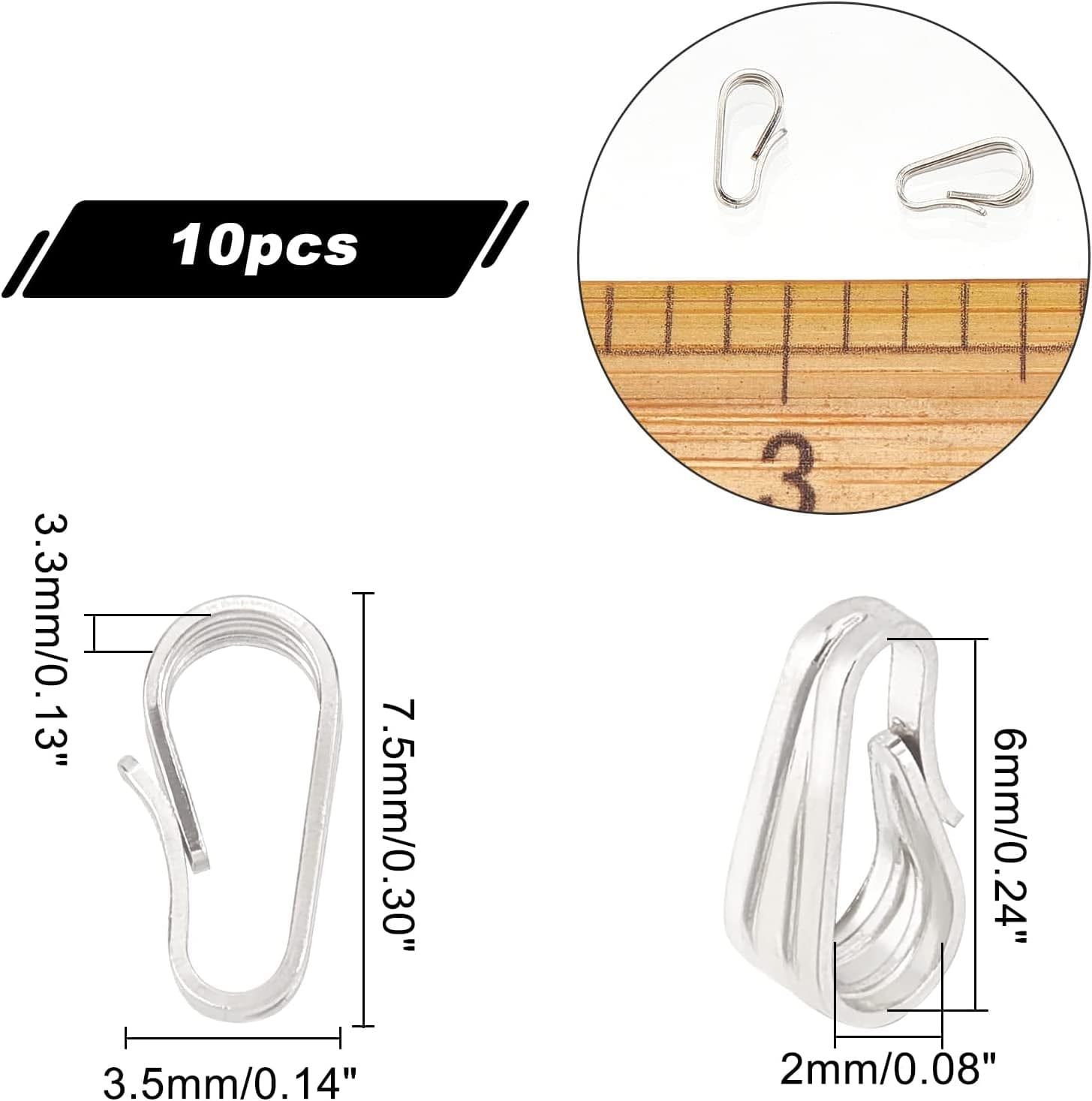 PH Pandahall Charm Holder for Necklace, 10Pcs S925 Sterling Silver Snap Bail Hook Pinch Clip Necklace Clasps Dangle Pendant Chain Connectors for Necklace Choker Jewelry DIY Craft Christmas Gift Making, Platinum Platinum-10 Pcs / 7.5x3.5x3.3mm
