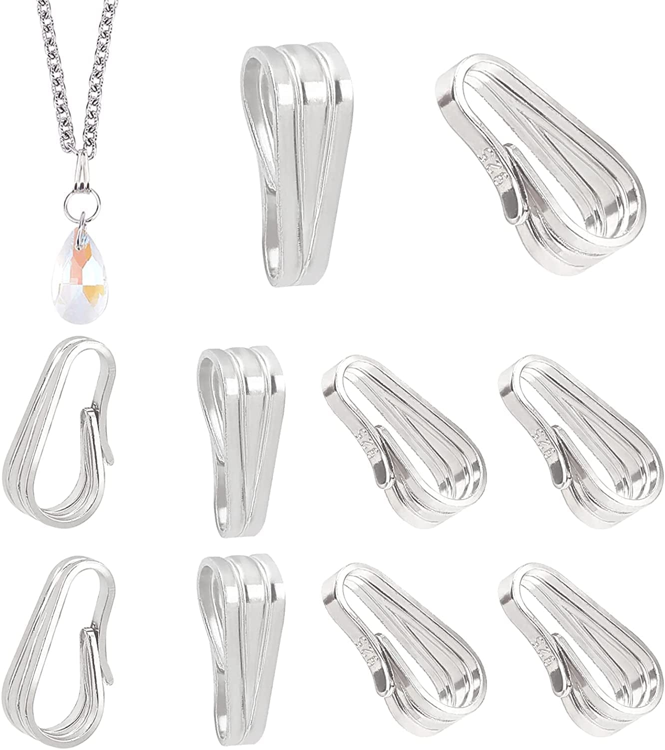 PH Pandahall Charm Holder for Necklace, 10Pcs S925 Sterling Silver Snap Bail Hook Pinch Clip Necklace Clasps Dangle Pendant Chain Connectors for Necklace Choker Jewelry DIY Craft Christmas Gift Making, Platinum Platinum-10 Pcs / 7.5x3.5x3.3mm