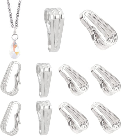 PH Pandahall Charm Holder for Necklace, 10Pcs S925 Sterling Silver Snap Bail Hook Pinch Clip Necklace Clasps Dangle Pendant Chain Connectors for Necklace Choker Jewelry DIY Craft Christmas Gift Making, Platinum Platinum-10 Pcs / 7.5x3.5x3.3mm