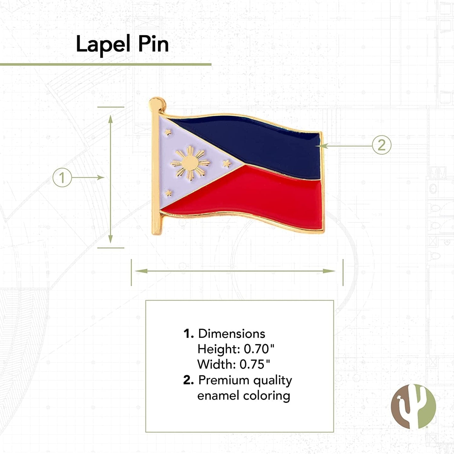 Philippines Lapel Pin Country Enamel Made of Metal Souvenir Hat Men Women Patriotic (Waving Flag Lapel Pin)