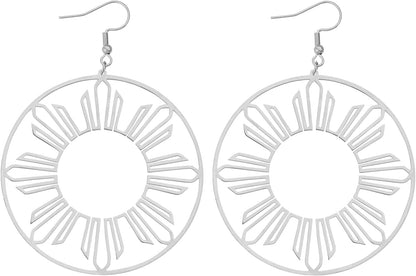 Philippines Sun Hoop Earrings, Pinoy Pride Jewelry, Steel