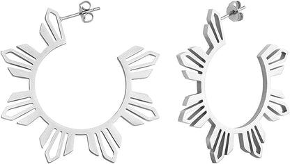 Philippines Sun Hoop Earrings, Pinoy Pride Jewelry, Steel Open Hoop
