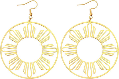 Philippines Sun Hoop Earrings, Pinoy Pride Jewelry, Gold