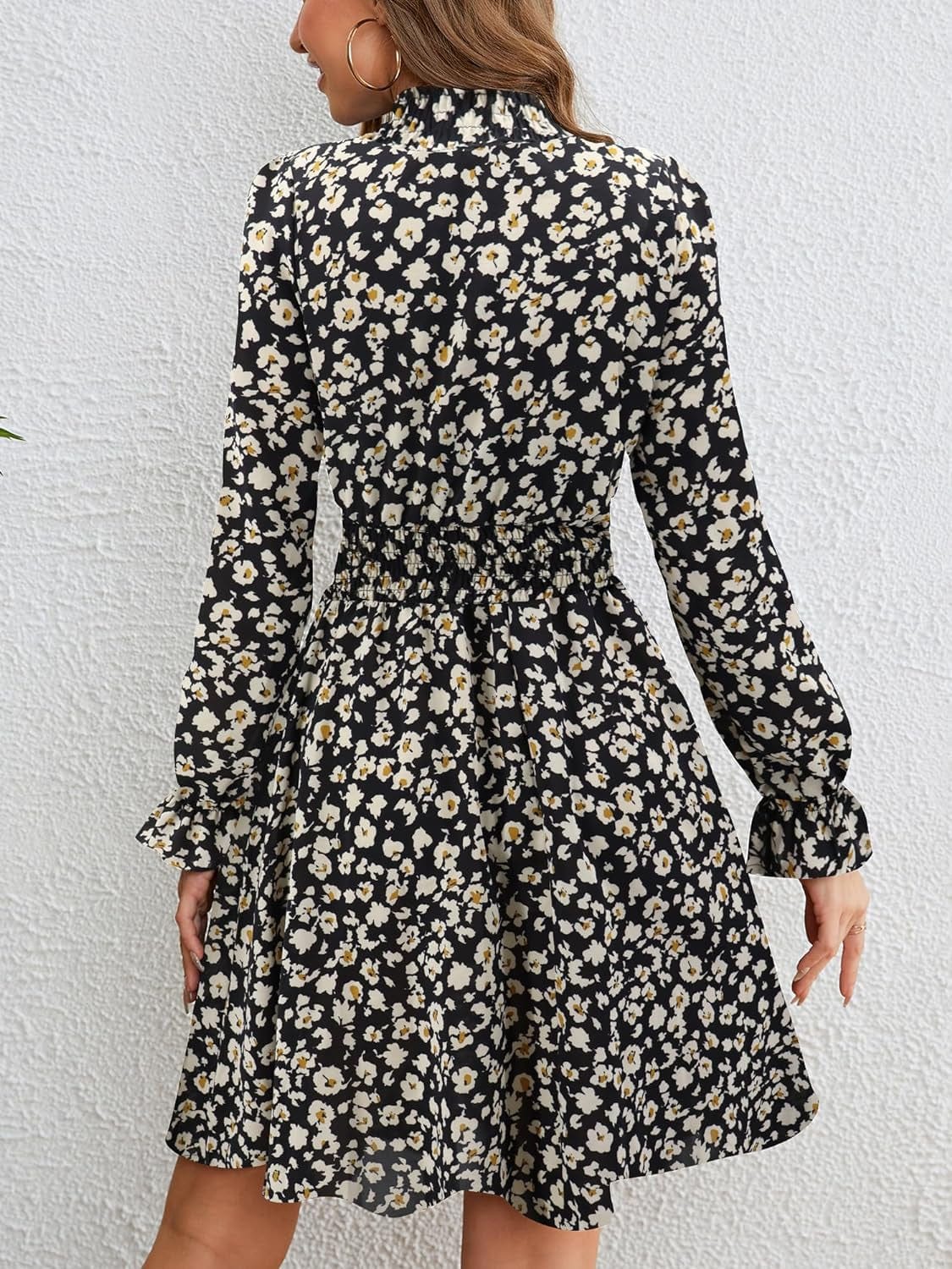 PHIXWORLD Women Long Sleeve Fall Wedding Guest Dress 2023 High Neck Flowy Smocked Dresses