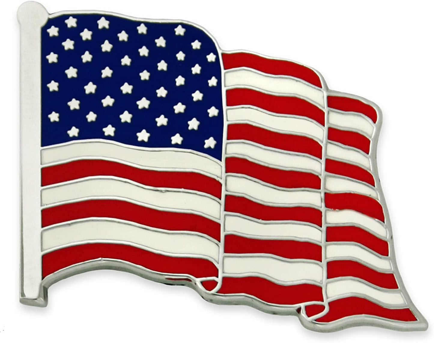 Pinmart American Flag Lapel Pin – Made in the USA - Gold or Nickel Plated Enamel Pin – Patriotic Rectangular or Waving United States Country Pin for Coats, Suit Jackets and Lanyards Waving Nickel / 10 Pack
