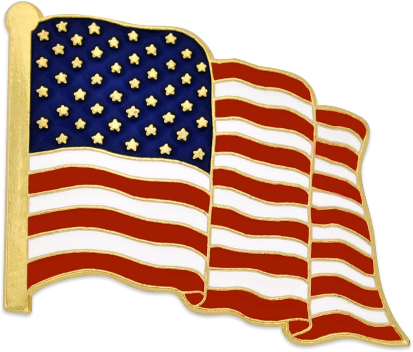 Pinmart American Flag Lapel Pin – Made in the USA - Gold or Nickel Plated Enamel Pin – Patriotic Rectangular or Waving United States Country Pin for Coats, Suit Jackets and Lanyards Waving Gold / 25 Pack